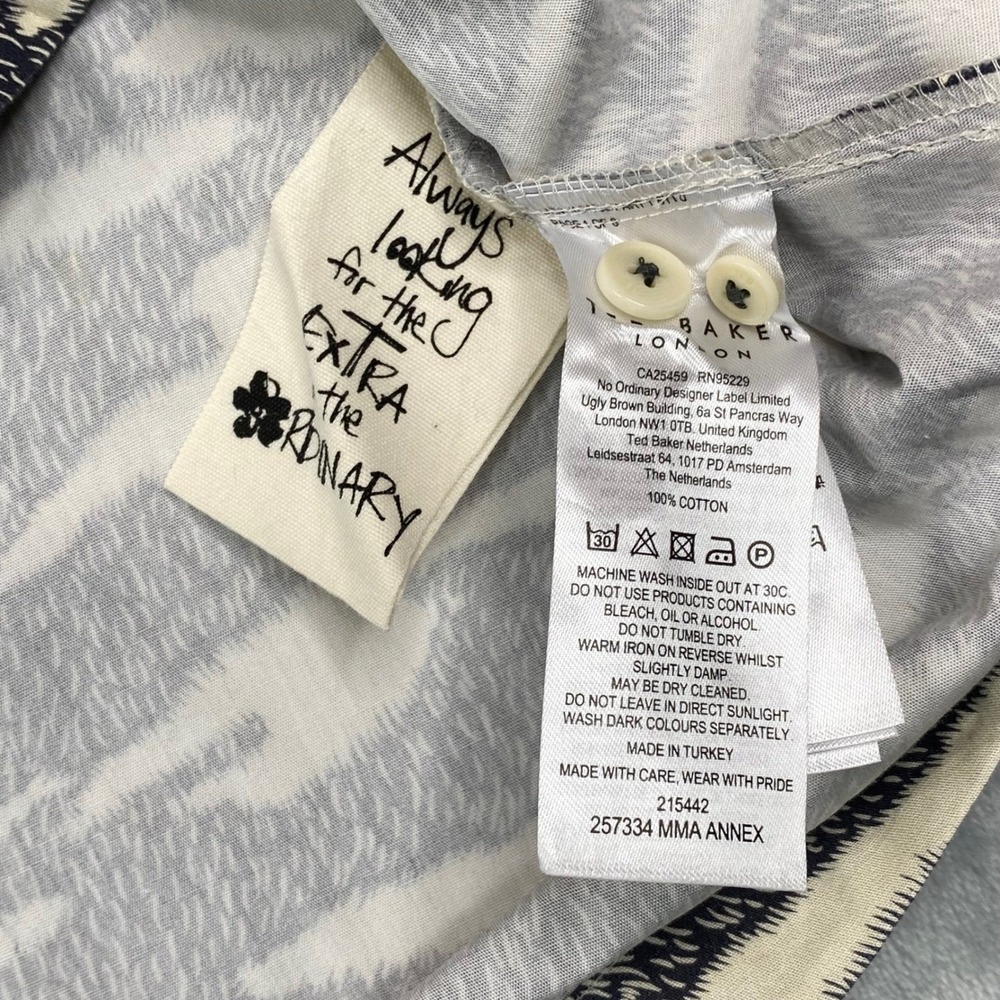 Ted Baker London Zebra Print LS Button Up Navy White Size 7 Men's XXXL NEW - Picture 3 of 11